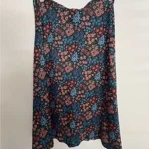 Floral Midi Skirt - Black with Pink & Blue Floral Print